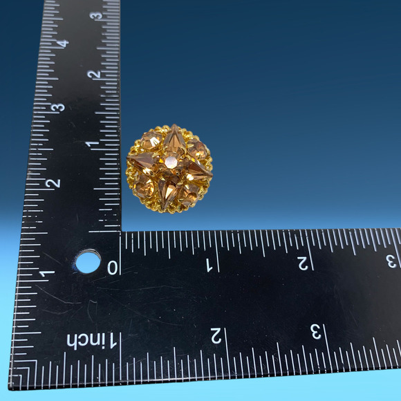 Vintage 1960's Amber Crystal Button Cluster Earrings Clip On Runway Couture - Picture 5 of 6